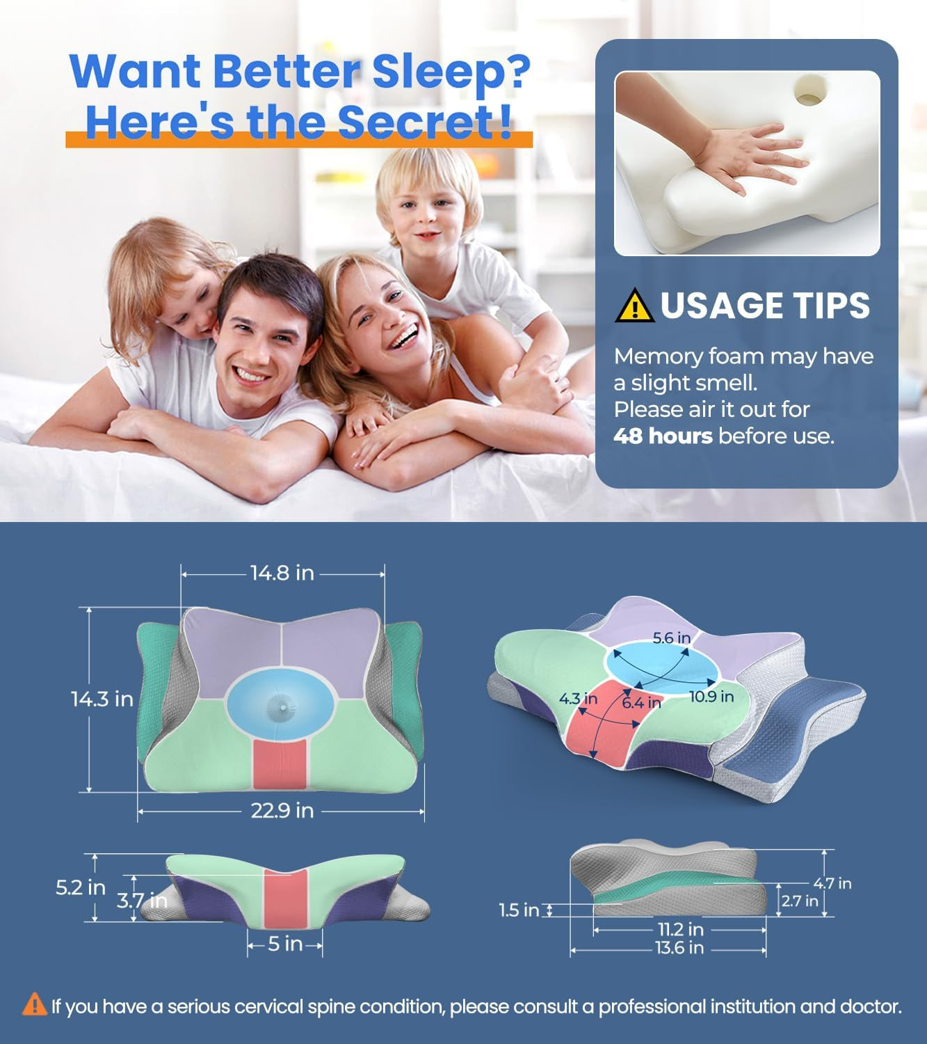 Neck Pillow for Pain Relief - Ergonomic Memory Foam Pillow for Sleeping