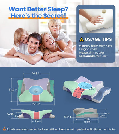 Neck Pillow for Pain Relief - Ergonomic Memory Foam Pillow for Sleeping