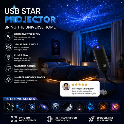🌌🌙 USB Galaxy Moon Projector Night Light – Rotating Starry Sky, Soothing Sleep Ambience ✨✅