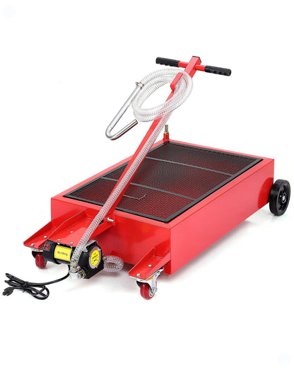 20 Gallon Oil Drain Pan with Electric 110V Pump & 8 Ft Hose, T Folding Handle & Low Profile Oil Drain Cart for Truck Cars SUVs