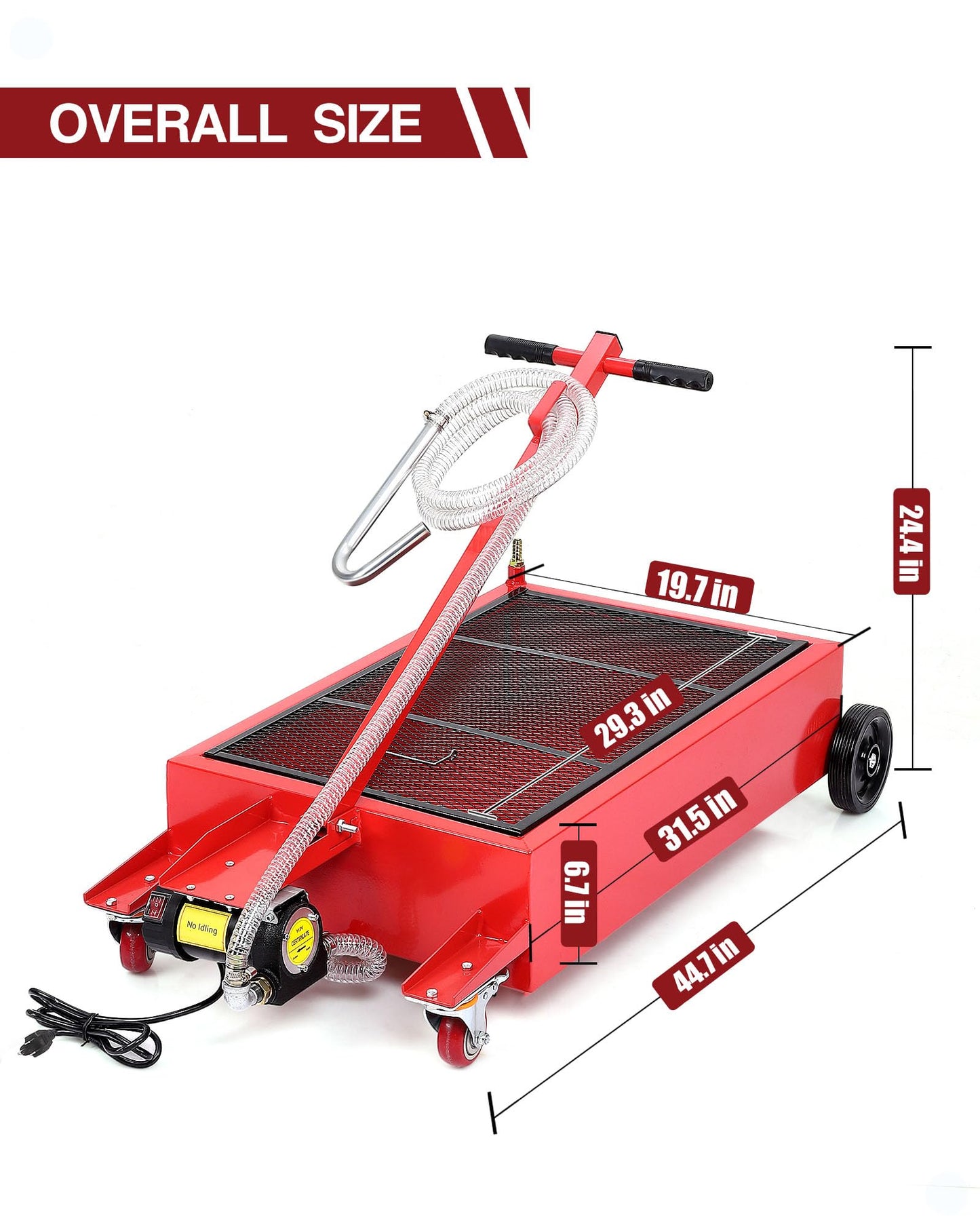 20 Gallon Oil Drain Pan with Electric 110V Pump & 8 Ft Hose, T Folding Handle & Low Profile Oil Drain Cart for Truck Cars SUVs