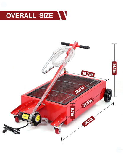 20 Gallon Oil Drain Pan with Electric 110V Pump & 8 Ft Hose, T Folding Handle & Low Profile Oil Drain Cart for Truck Cars SUVs