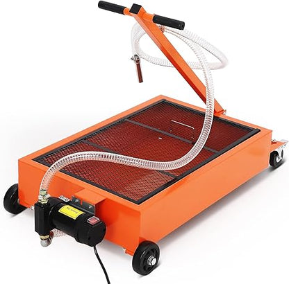 20 Gallon Oil Drain Pan with Electric 110V Pump & 8 Ft Hose, T Folding Handle & Low Profile Oil Drain Cart for Truck Cars SUVs